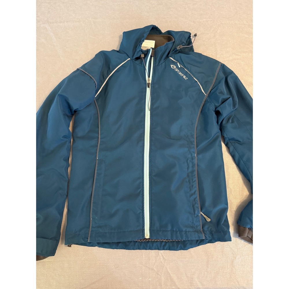 SportHill Womens S Blue Hooded Running Jacket Softshell Full Zip Reflective 3C25